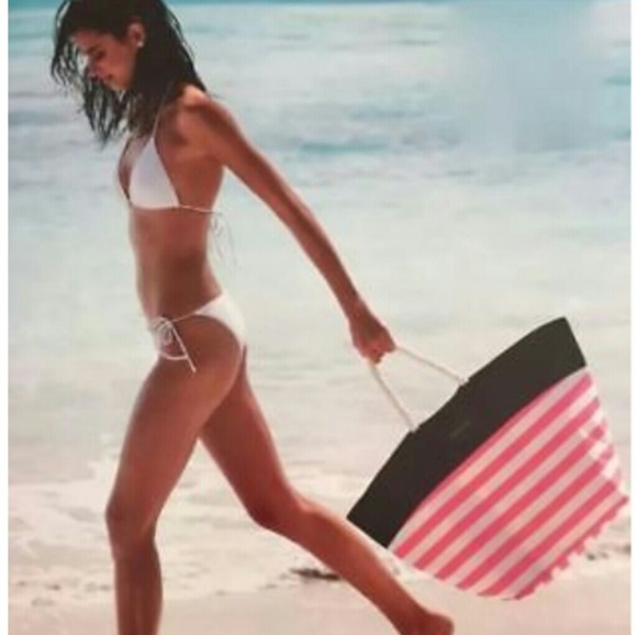 Victoria's Secret Handbags - Victoria's Secret Beach Bag Tote striped hot pink
